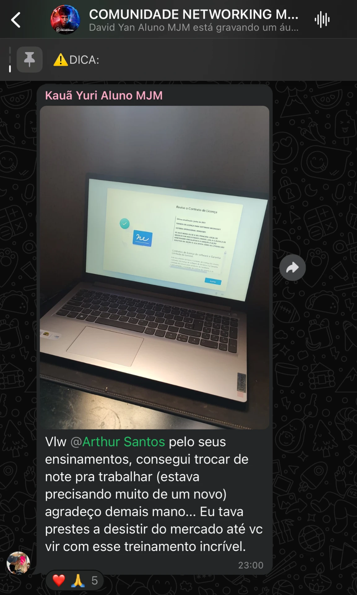 Print 3 - Registro compartilhado por aluno da MJM