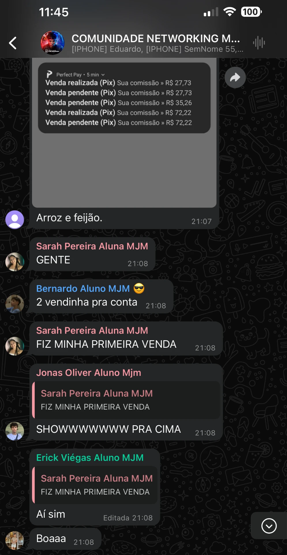 Print 2 - Registro compartilhado por aluno da MJM