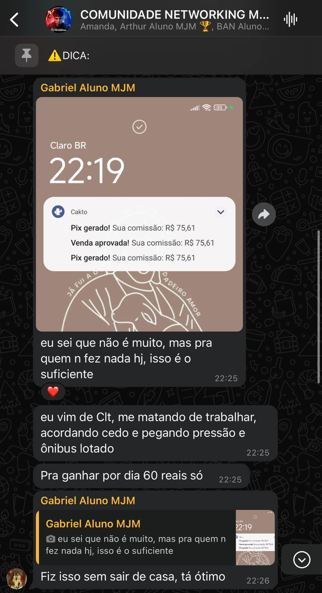 Print 5 - Registro compartilhado por aluno da MJM