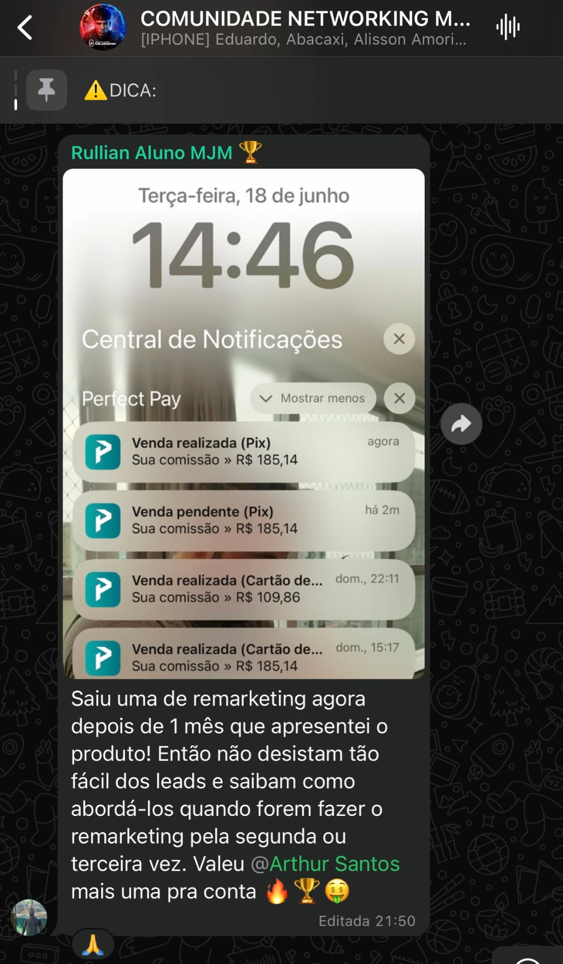 Print 4 - Registro compartilhado por aluno da MJM